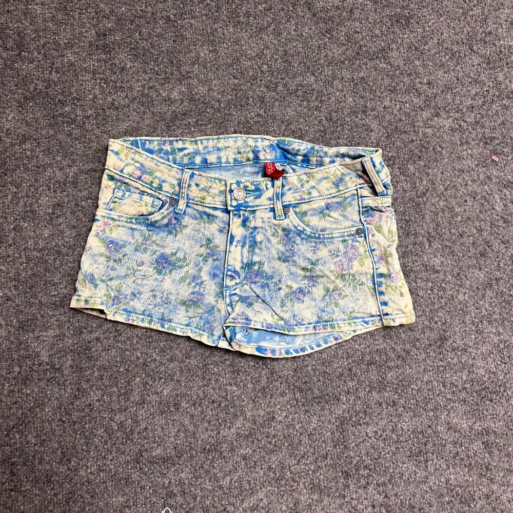 Divided H&M Shorts Womens Size 4 Blue Floral Low Rise Stretch Denim Hot Pant